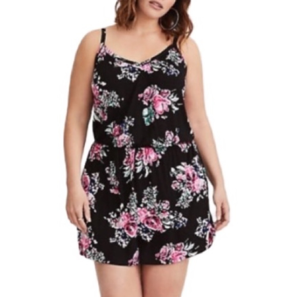 Torrid Floral Romper 4 4X Black Pink